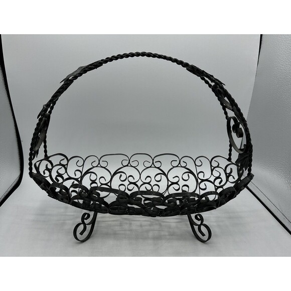 Vintage Wire Fruit Basket Black Made In Spain w/ Handle Home Decor - Picture 3 of 16